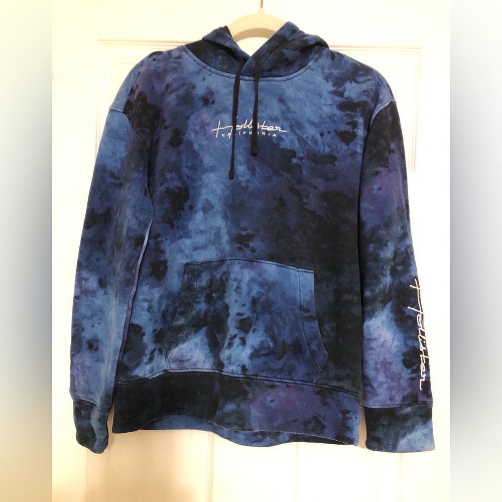 Hollister Must Have Collection Blue Black Tie-Dye Hoodie Sweatshirt‎ Size XS